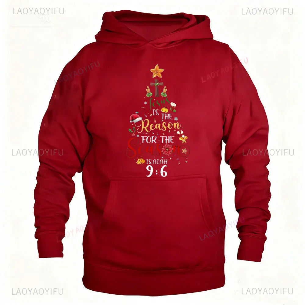 Christian Christmas Tree Graphic Unisex Hoodies Christian Merry Christmas Faith Sweatshirt Men Clothing Winter Warrior Essential