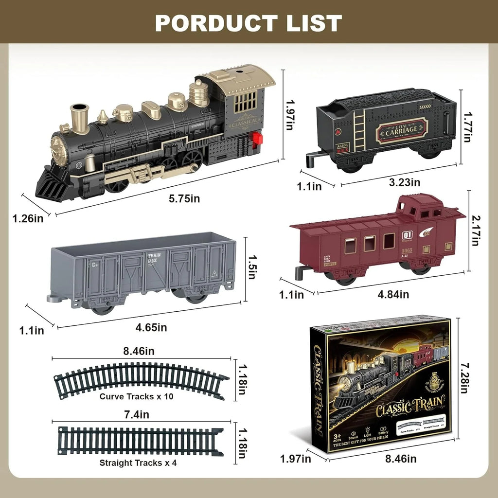 Electric Train Toys w/Locomotive Cars & Tracks for Under Christmas Tree Toddler Model Train Set w/Light & Sound Christmas Gifts