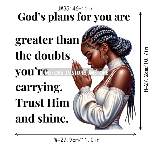 Christian Black Woman Positive Affirmation Bible Praying Blessed Iron on DTF Transfers Stickers Ready to Press for Clothing Bags