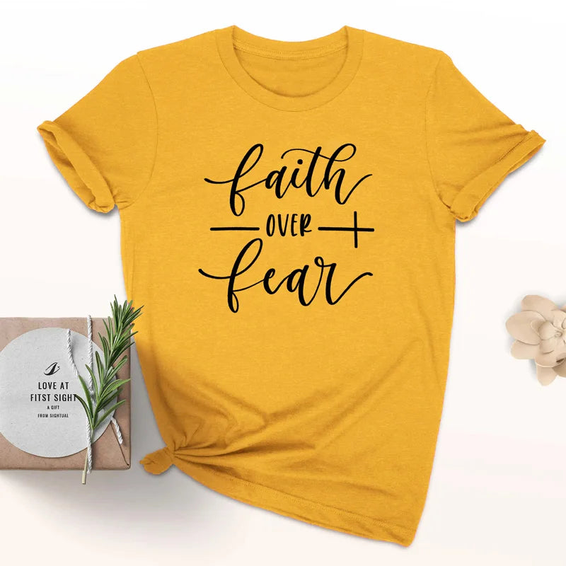 Faith Over Fear Christian T-Shirt Religion Clothing For Women Faith Shirt Graphic Fearless Slogan Vintage Grunge Tops Girl tees