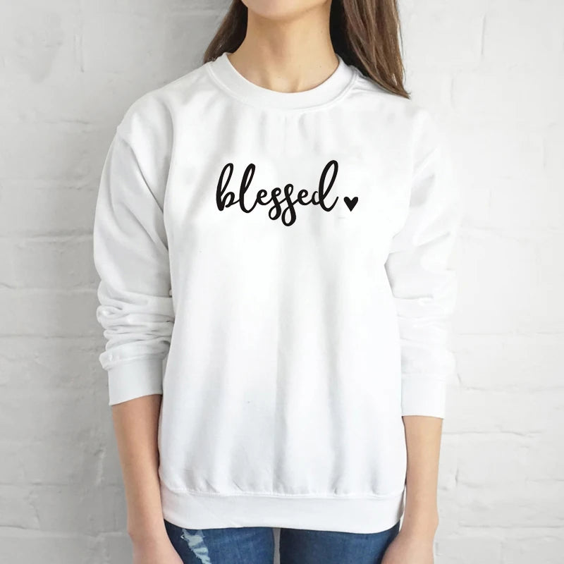 Blessed Heart Graphic Sweatshirt Religious Clothing Pullover Christian Bible Verse Baptism Cotton Jumper Jesus Blessed Tops