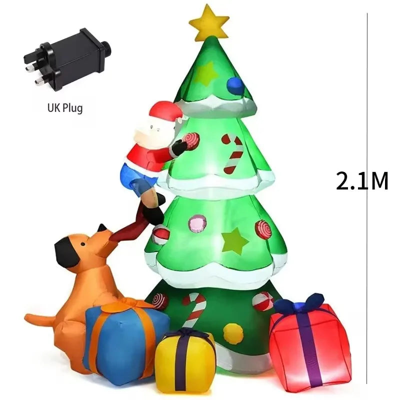Christmas Tree Inflatable Model 7FT Dog Santa Claus LED Light Xmas Inflatable Decoration Gift Outdoor Indoor Party Yard Prop