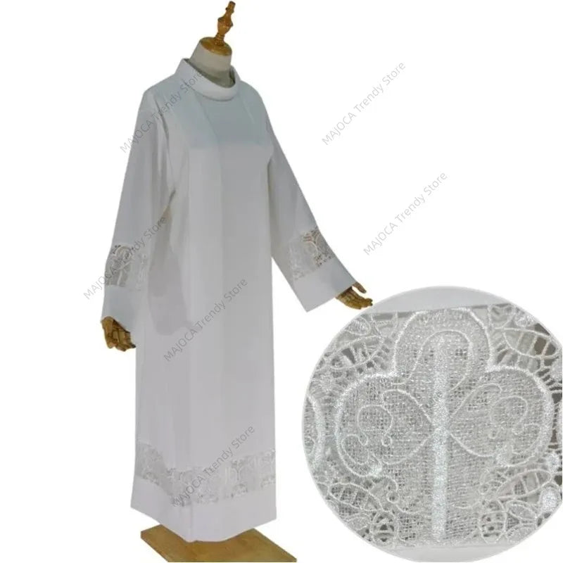 White Alb Priest Clerical Liturgical Clothing Christian Pastor Clothes Catholic Church Uniform Lace Clergy Robe Priest Uniforms