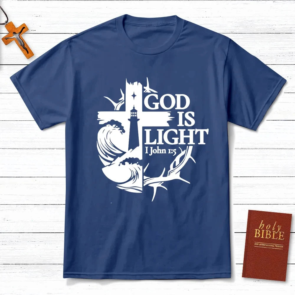 God Is Light Christian T-Shirt Men's and Women's Short Sleeve Cotton Tees Y2k Shirt Oversize Tops Summer Blouse Men Clothing