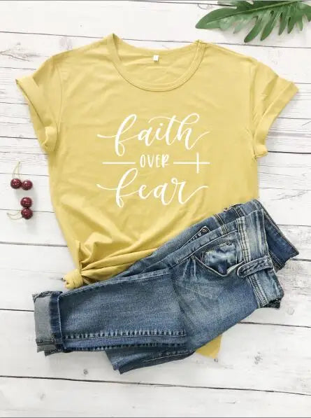 Faith Over Fear Christian T-Shirt Religion Clothing For Women Faith Shirt Graphic Fearless Slogan Vintage Grunge Tops Girl tees