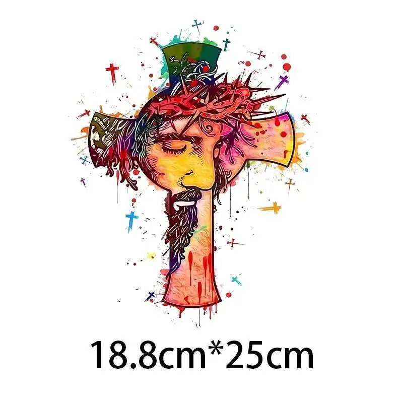 25cm Jesus Prayer Love Heat Transfer Stickers Iron On T-shirt and Canvas Bag DIY Decoration Christian Clothing