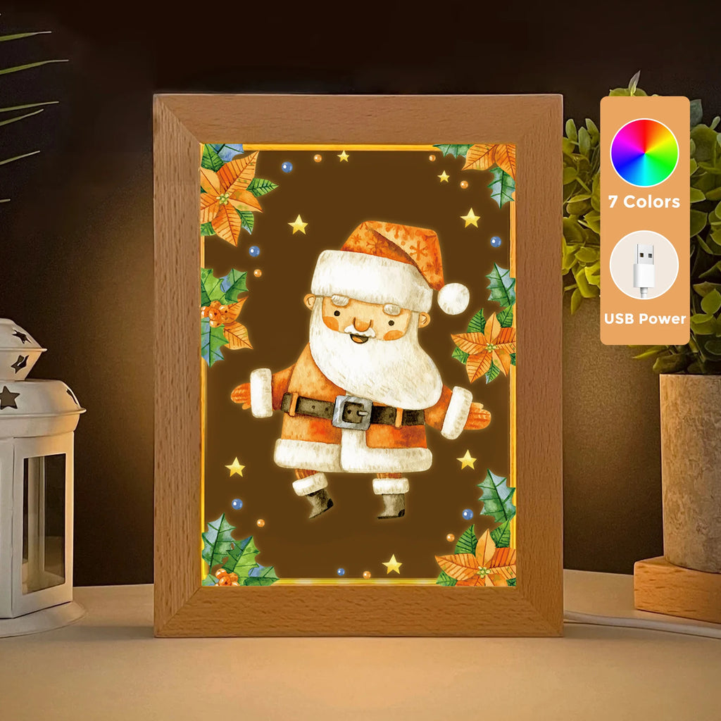 2D Flat Santa Claus LED Acrylic Night Light Wood Photo Frame 21x17cm Cartoon Children Christmas Bedroom Gifts Home Decor Gift