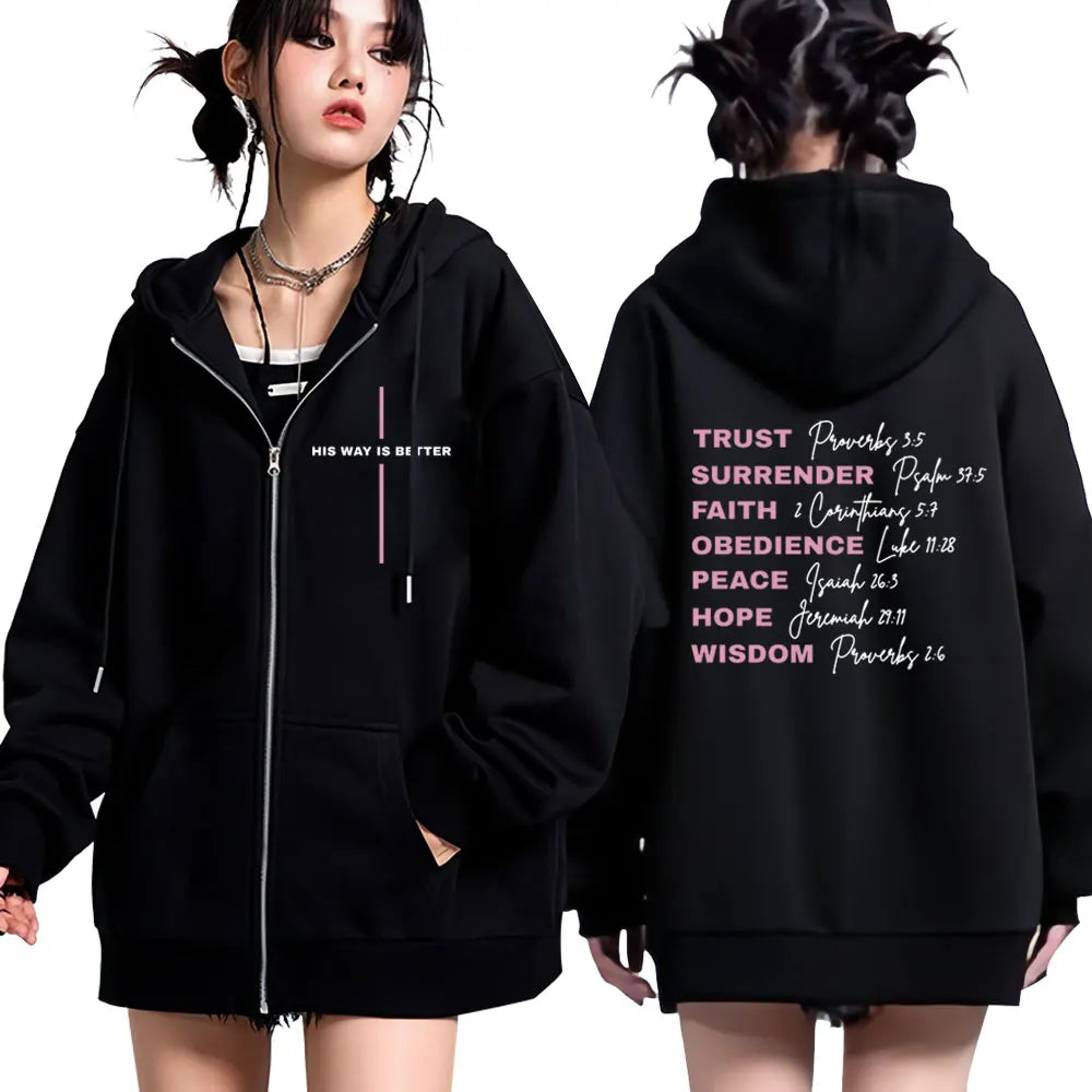 His Way Is Better Women's Christian Faith Fashion Graphics Zipper Sweatshirt Men Women Harajuku Clothing Hoodie Casual Jackets