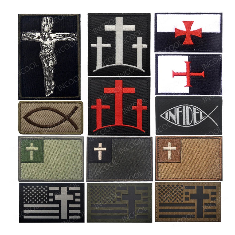 Jesus Fish Embroidered Patches God Christian Cross Sign Strip Embroidery Shoulder Appliqued Hook Loop Chevron For Clothing Cap