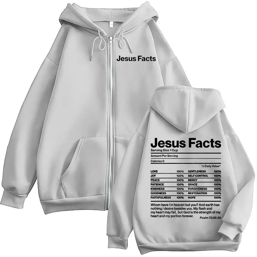 Christian Jesus Facts Bible Verse Zipper Hoodies Men Women Clothing Fashion Hip Hop Zip Up Sweatshirts Oversized Fleece Pullover