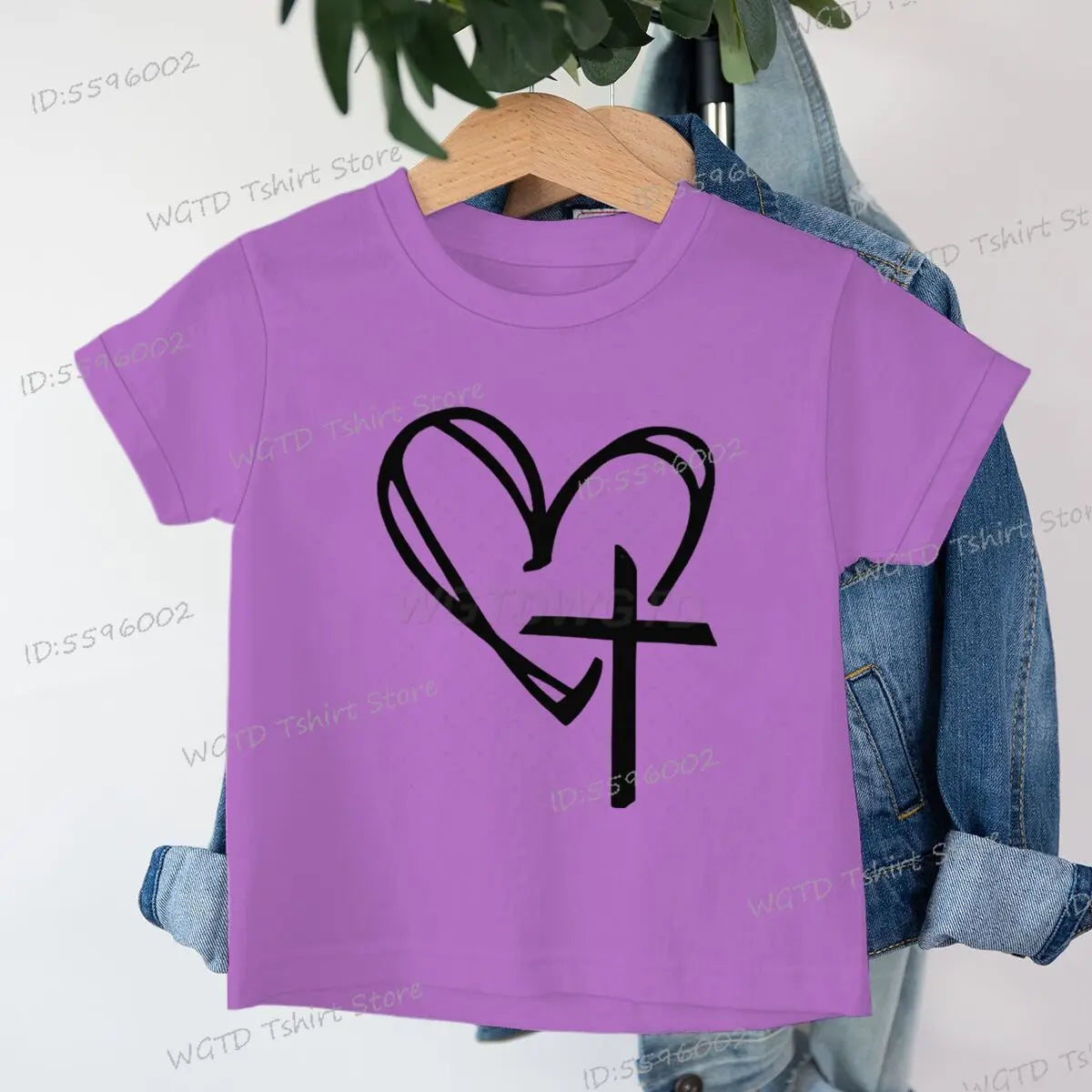Children's Clothing Christian Heart Cross Glowing T-shirt Jesus Heart Cross Clothes Child Girl Boy Luminous Harajuku Kids Tops