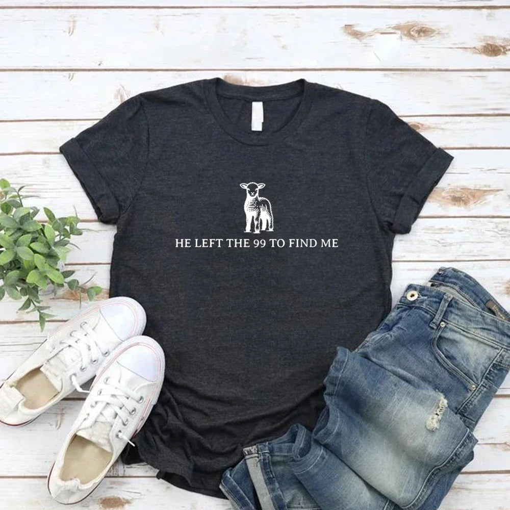 Retro Religious T Shirt He Left The 99 T-Shirts Christian Shirt Bible Verse Tee Christian Apparel Women Clothing Streetwear Tops