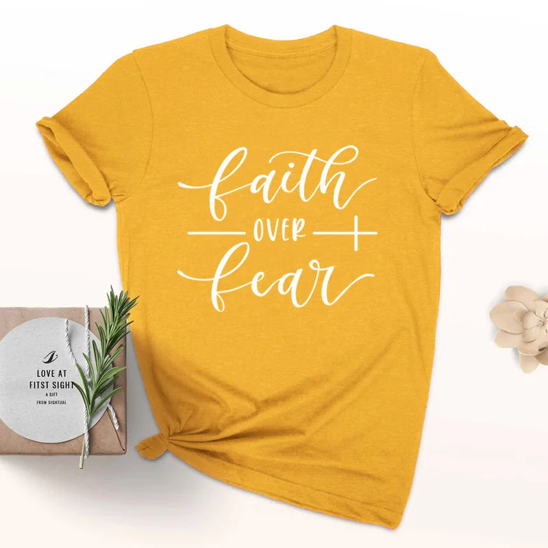 Faith Over Fear Christian T-Shirt Religion Clothing For Women Faith Shirt Graphic Fearless Slogan Vintage Grunge Tops Girl tees