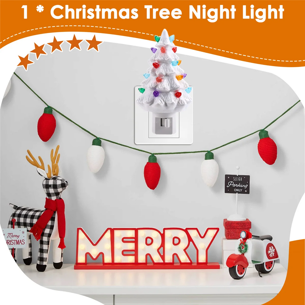 ABLQ Christmas Tree Night Light Plug in Christmas Decorative Tree Resin Decorative Tree Light for Bedroom Living Room US Plug