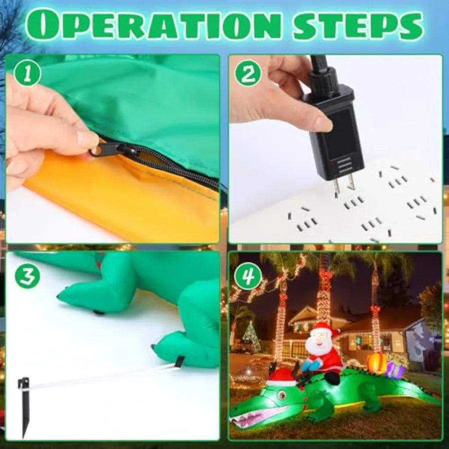 Shappy 6ft Large Inflatables Christmas Alligator Blow up Alligator LED Lighted Xmas Decorations Outdoor Christmas Blow up Yard