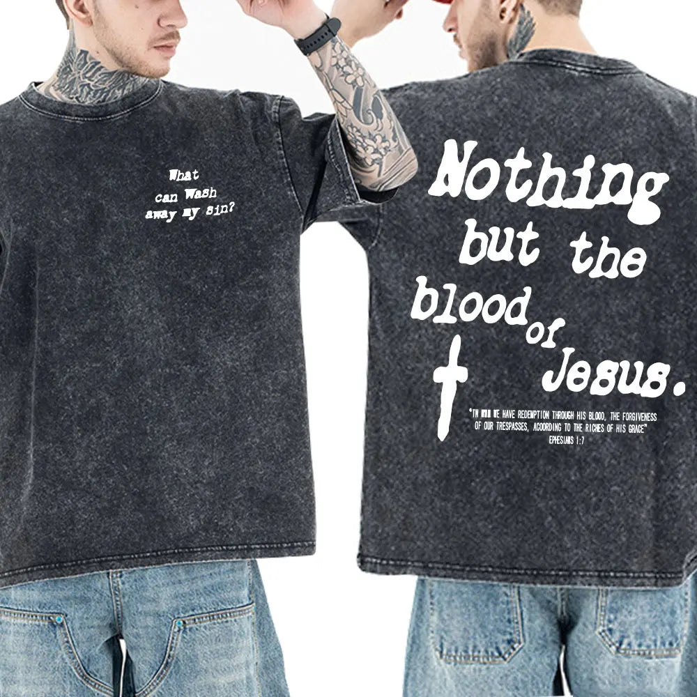 Christian Jesus Faith Bible Verse Washed T-shirts Men Women Clothing Fashion Vintage Oversized T Shirts Casual Cotton T-shirt