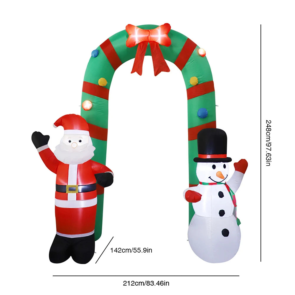 8ft Inflatable Christmas Arch Built-in Led Light Giant Santa Claus and Snowman Arch Large Outdoor Patio Decorations Garden Props