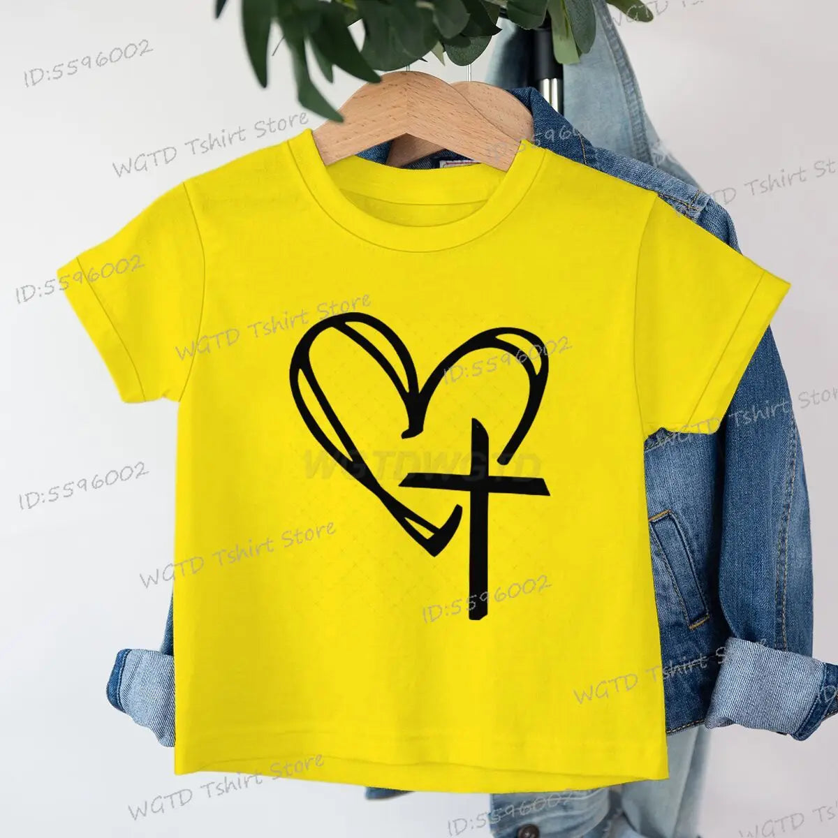 Children's Clothing Christian Heart Cross Glowing T-shirt Jesus Heart Cross Clothes Child Girl Boy Luminous Harajuku Kids Tops
