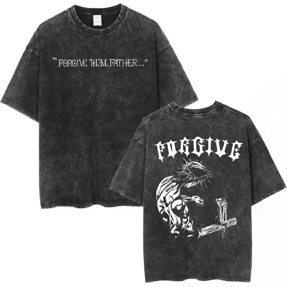 Washed Vintage Christian Jesus Bible Verse T-shirts Men Women Clothing Fashion Harajuku Cotton Short Sleeves Oversized T Shirts