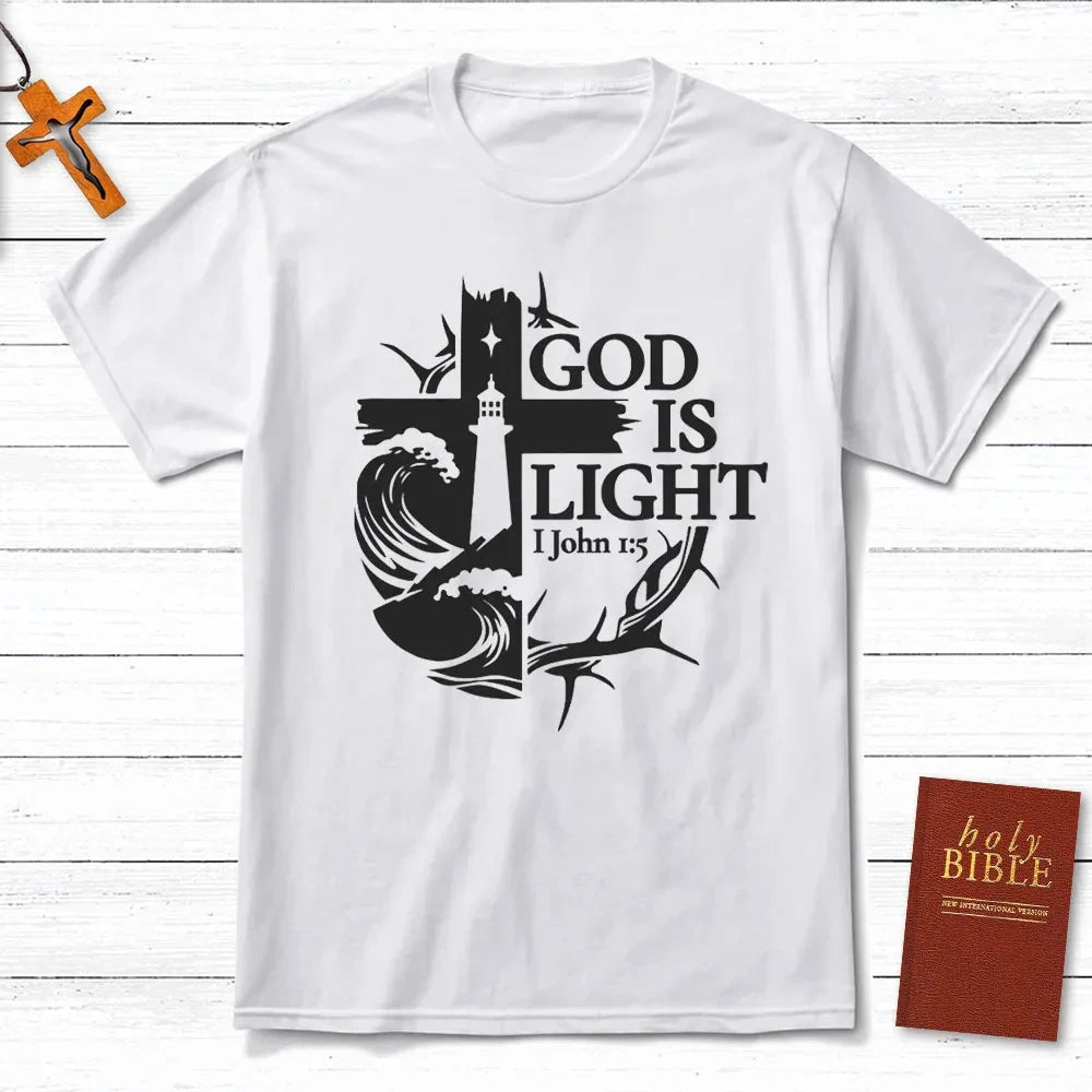 God Is Light Christian T-Shirt Men's and Women's Short Sleeve Cotton Tees Y2k Shirt Oversize Tops Summer Blouse Men Clothing