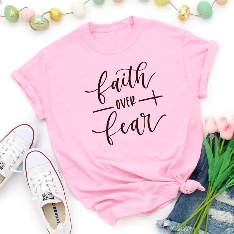 Faith Over Fear Christian T-Shirt Religion Clothing For Women Faith Shirt Graphic Fearless Slogan Vintage Grunge Tops Girl tees