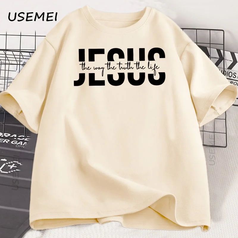 Jesus Religious T Shirt Christian Cotton T-shirt Casual Round Neck Cotton Short Sleeve Tshirt Men Women Printed Tees Clothing