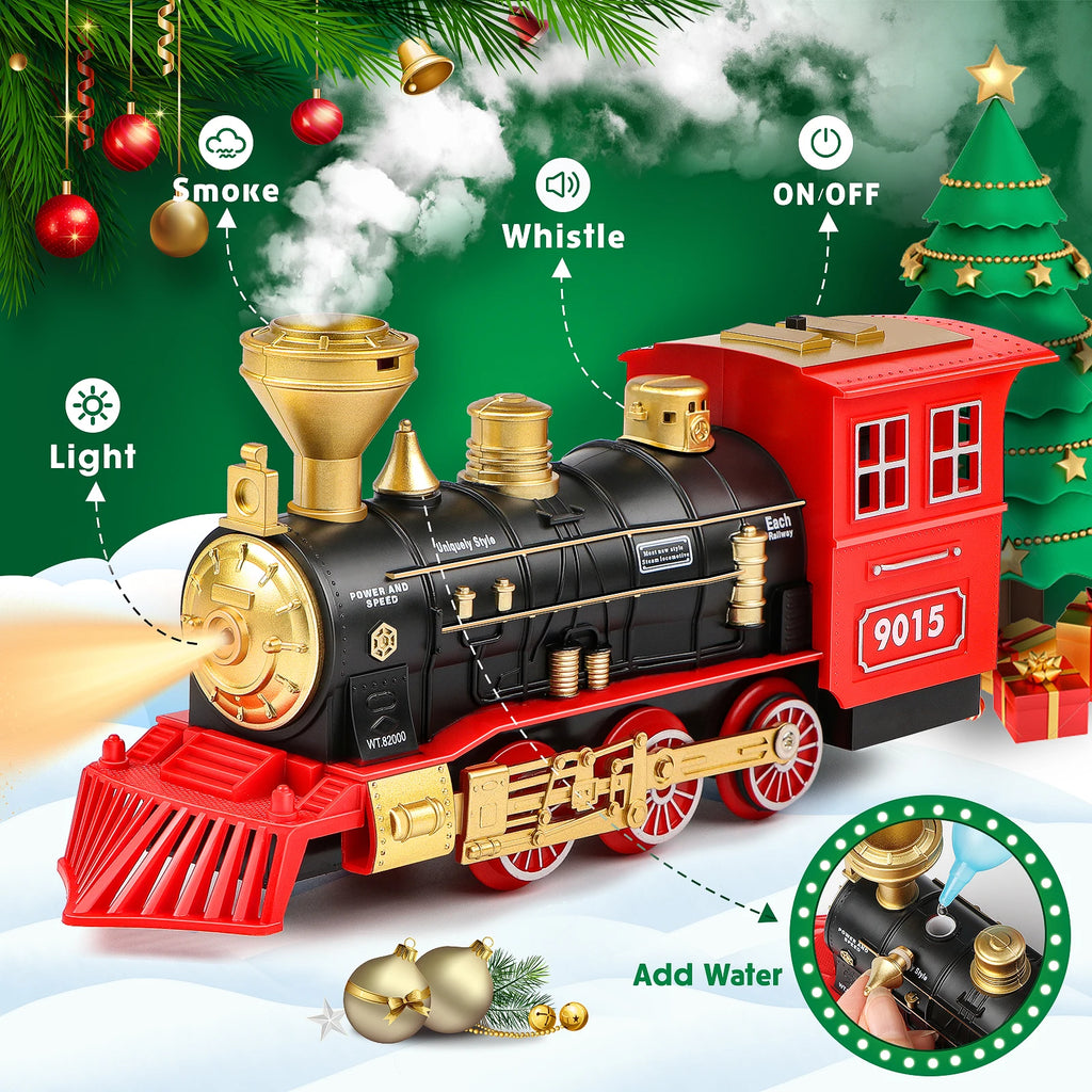 Christmas Train Set with Steam, Light and Sounds,Toy Train Set for Under Christmas Tree,Model Trains for Kids Xmas Birthday Gift