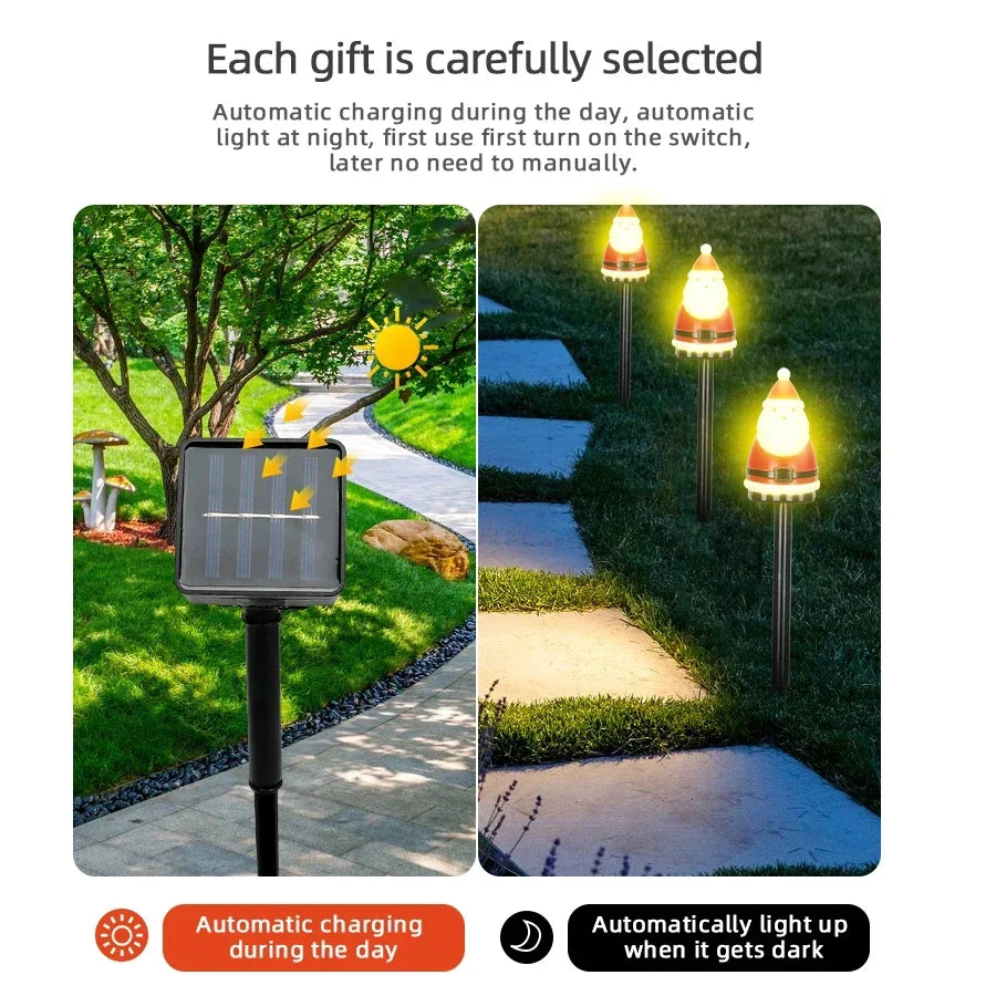 5PCS LED Light Lovely Santa Claus Plug-in Lamp Solar Charging Light Christmas Outdoor Decorative Landscape Light Garden Light