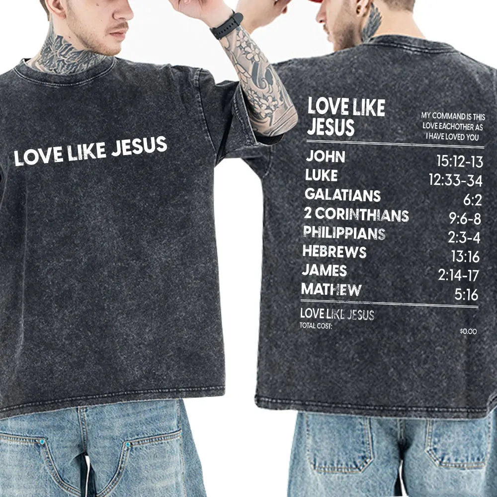 Washed Vintage Christian Jesus Bible Verse T-shirts Men Women Clothing Fashion Harajuku Cotton Short Sleeves Oversized T Shirts