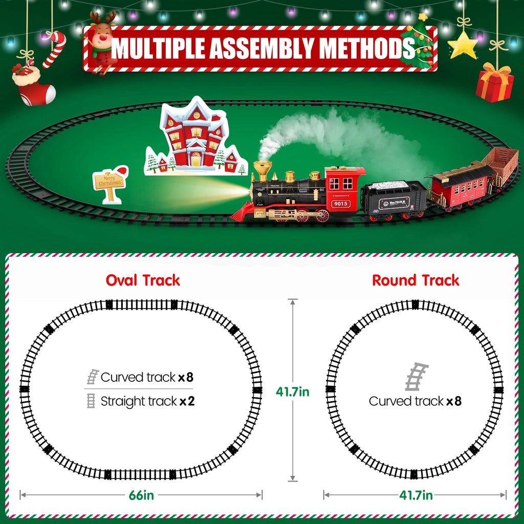 Christmas Train Set with Steam, Light and Sounds,Toy Train Set for Under Christmas Tree,Model Trains for Kids Xmas Birthday Gift