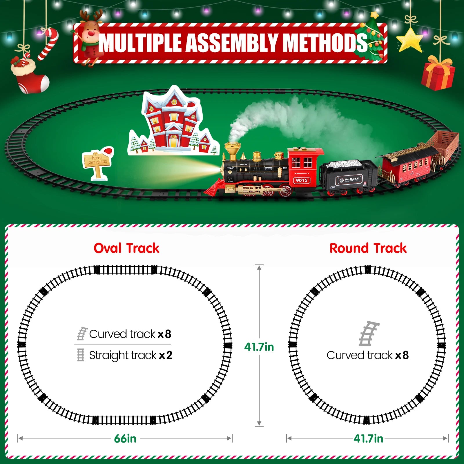 Christmas Train Set with Steam, Light and Sounds,Toy Train Set for Under Christmas Tree,Model Trains for Kids Xmas Birthday Gift