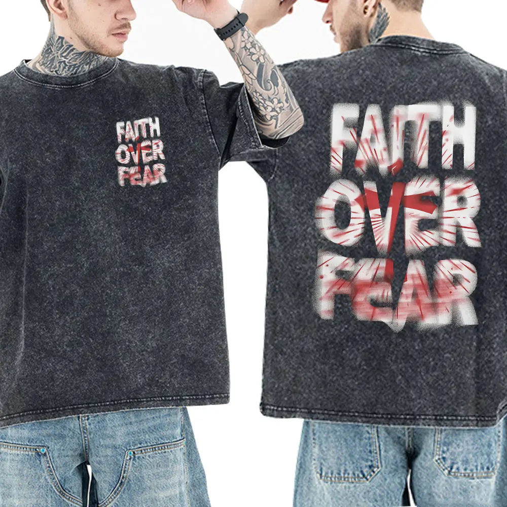 Christian Jesus Faith Bible Verse Washed T-shirts Men Women Clothing Fashion Vintage Oversized T Shirts Casual Cotton T-shirt