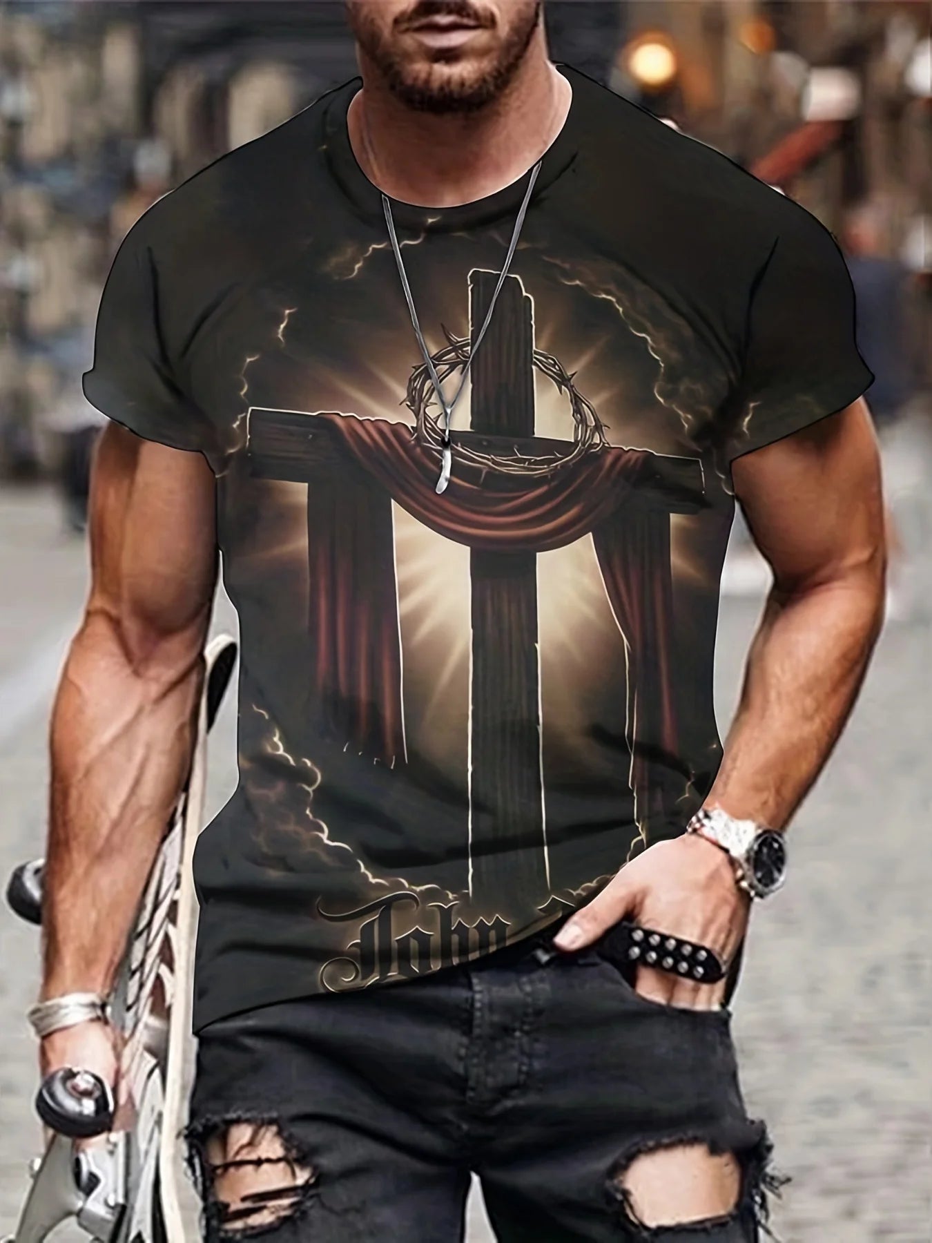 Vintage T-Shirts for Men 3D Jesus Passion Print Short Sleeve Tops Summer Christian T Shirt Loose Oversized T Shirts Men Clothing