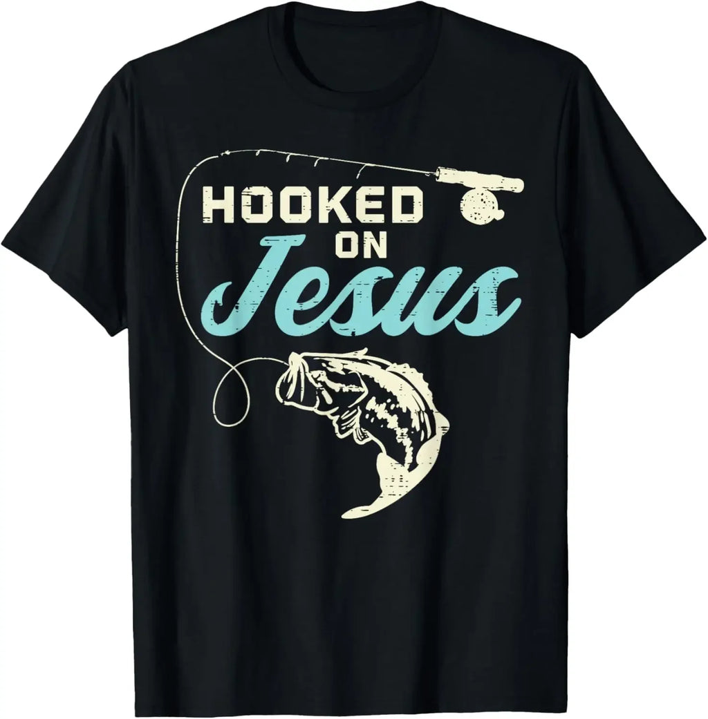 Jesus Christ Said Go Fishing Christian Fisherman Faith Graphic T Shirts Print on Demand Mens Clothing Camisas Streetwear