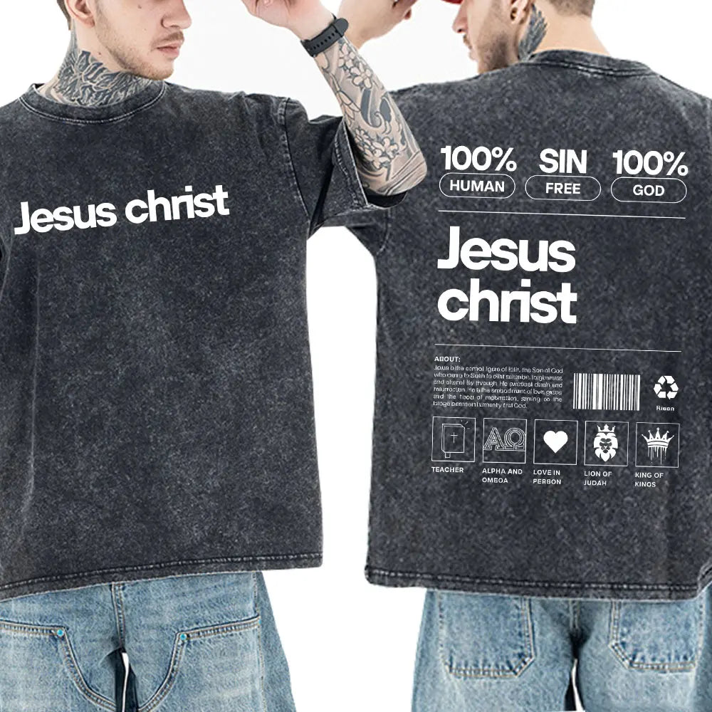 Christian Jesus Faith Bible Verse Washed T-shirts Men Women Clothing Fashion Vintage Oversized T Shirts Casual Cotton T-shirt