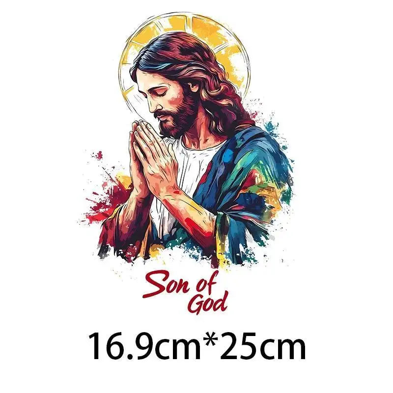 25cm Jesus Prayer Love Heat Transfer Stickers Iron On T-shirt and Canvas Bag DIY Decoration Christian Clothing