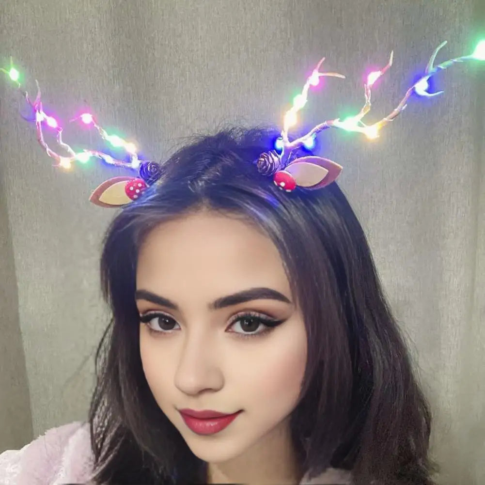 1 Pair Hair Pins LED Light Antler Decor Luminous Hair Clips Lightweight Easy to Wear Hairpins Christmas Hair Accessories