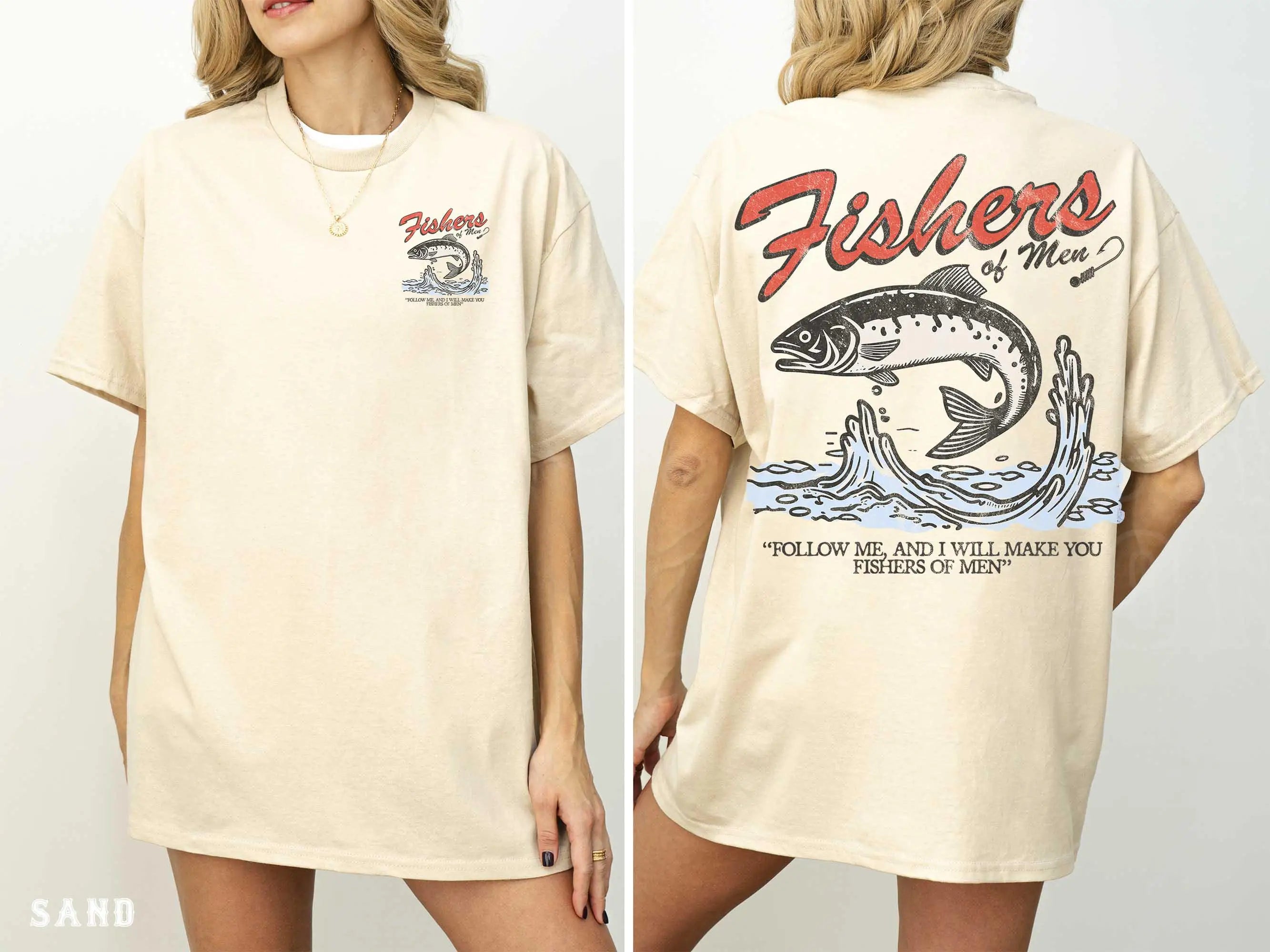 Fishers of Men Shirt Christian Fishing T-shirt for Men Vintage Faith Graphic Tee Outdoors Clothing Jesus Religious Gift for Him