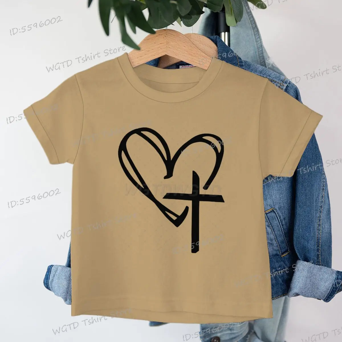 Children's Clothing Christian Heart Cross Glowing T-shirt Jesus Heart Cross Clothes Child Girl Boy Luminous Harajuku Kids Tops