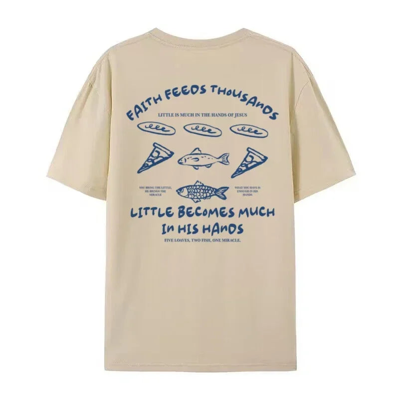 Christian Streetwear Jesus Math Graphic Shirt Retro Boho Loaves and Fishes T-Shirt Cool Religious Faith Apparel Unisex Clothing