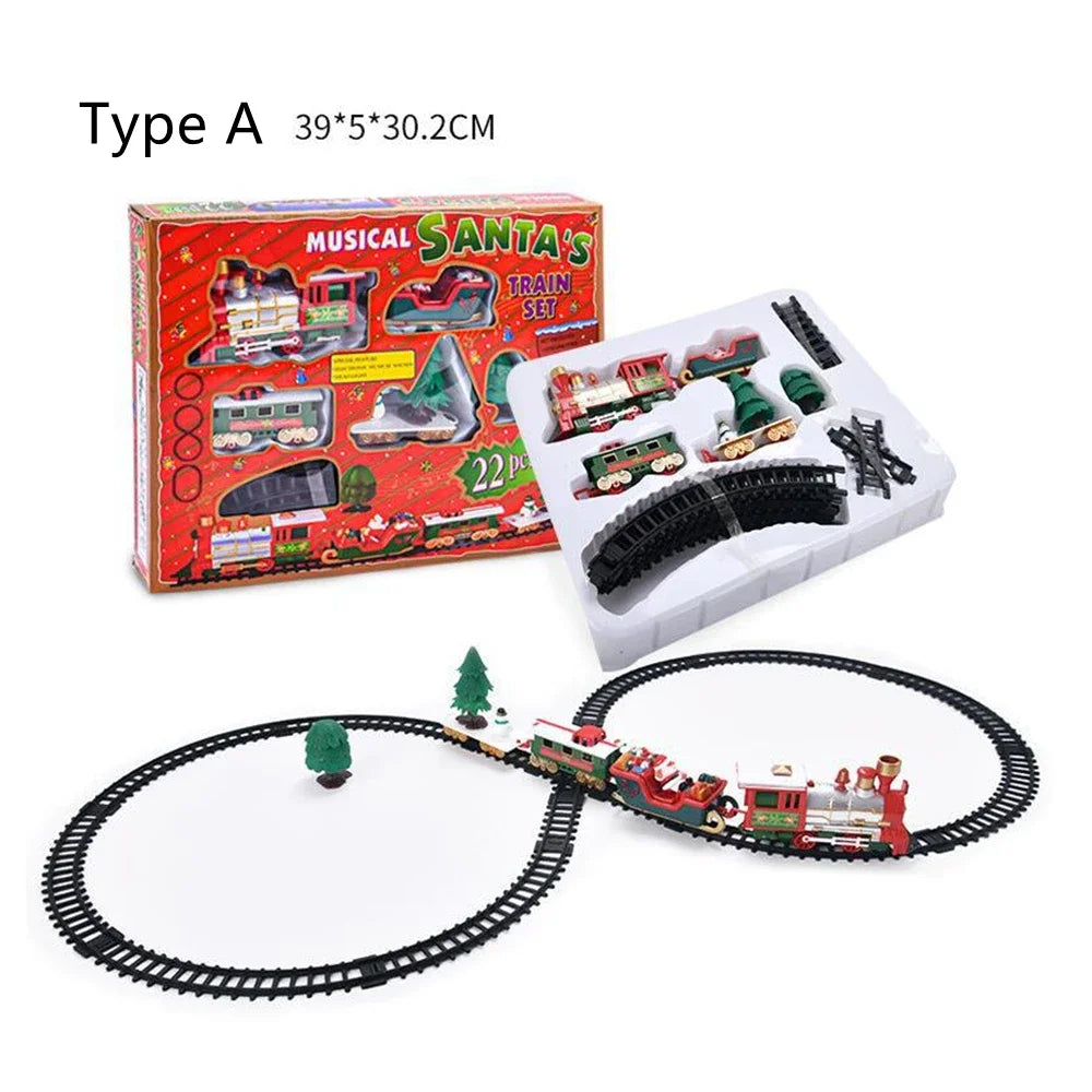 Christmas Train Set Festive Mini Locomotive Model with Lights Sound Water Steam Railway Kits Electric Tracks Toys Kids Gift