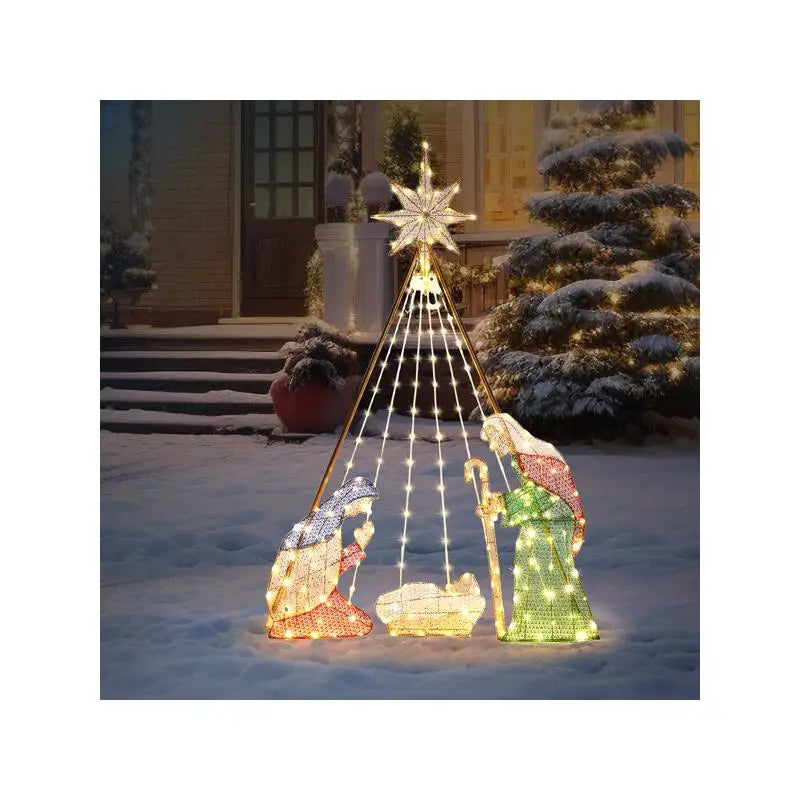 121x30x185cm 4.5V 3.6W Green Onion Cloth with Leather Thread, 10% Flashing Light, Christmas Nativity Scene Decoration