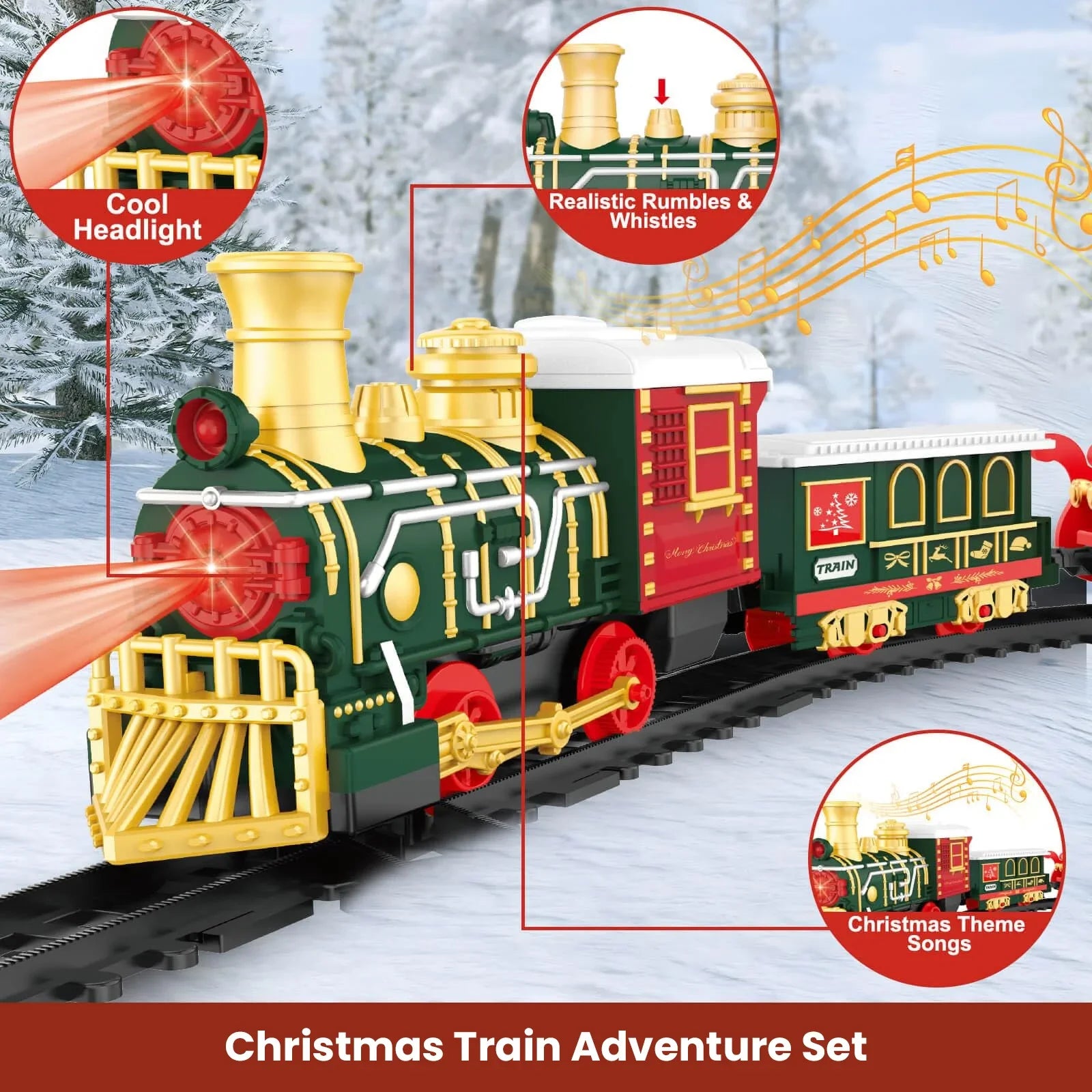 Christmas Train Set Model Car for Children Toy with Steam and Light Adjustable Sound and Music Vehicle Xmas Toys Gifts for Kids