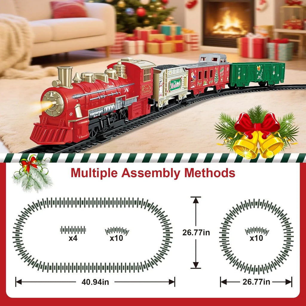 Electric Train Toys w/Locomotive Cars & Tracks for Under Christmas Tree Toddler Model Train Set w/Light & Sound Christmas Gifts