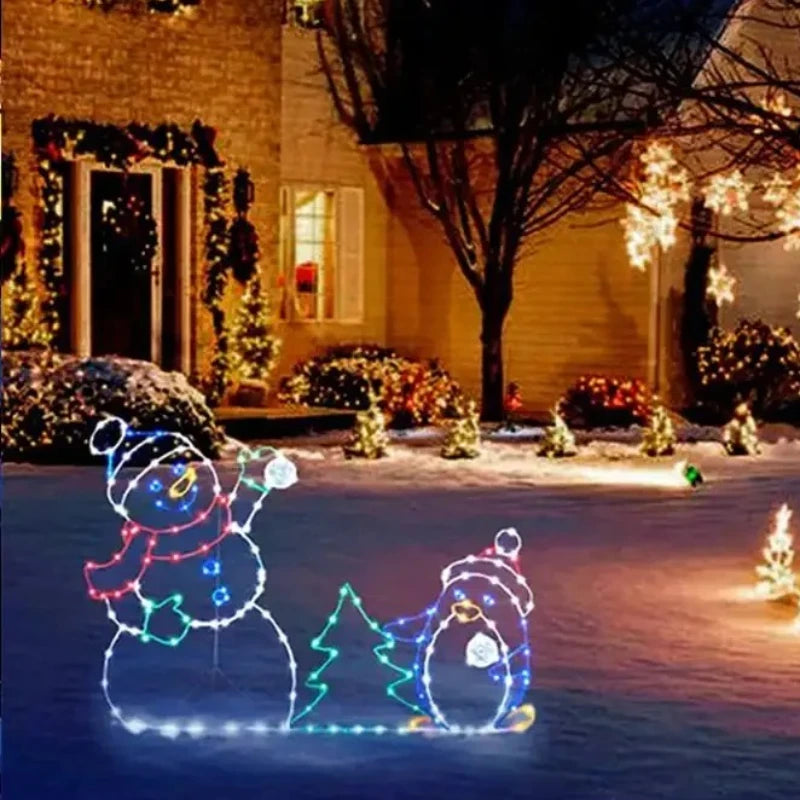 Animated LED Snowman Ornament with Glitter Light for Christmas and Holiday Party Winter Garden Yard Outdoor Decor