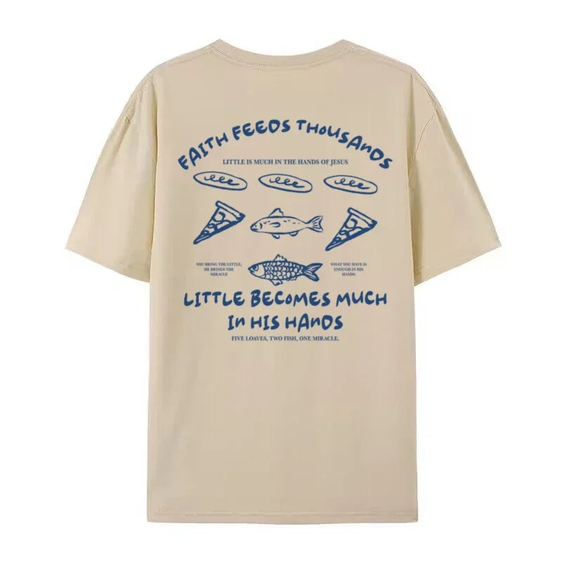 Loaves and Fishes Graphic T-Shirt Retro Boho Christian Jesus Math Shirt Cool Religious Faith Apparel Unisex Clothing Streetwear