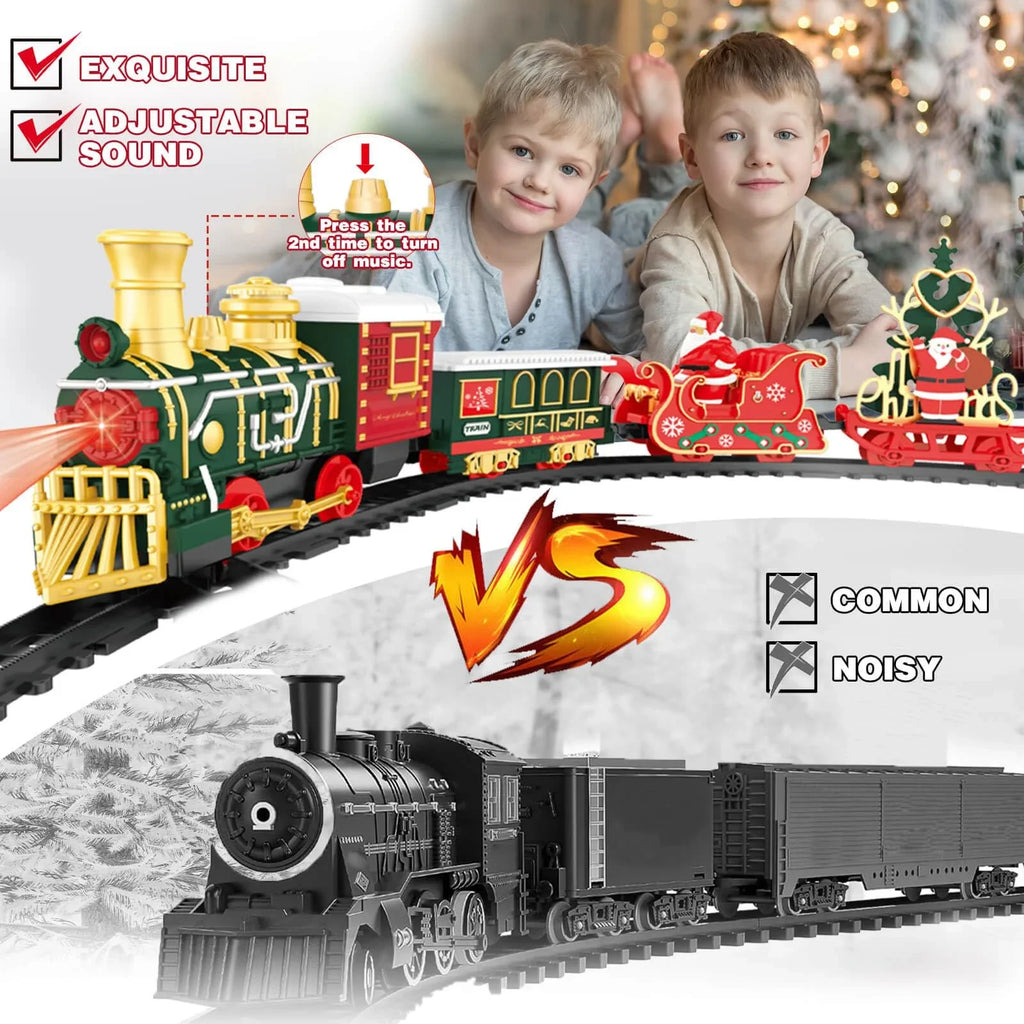 Christmas Train Set Model Car for Children Toy with Steam and Light Adjustable Sound and Music Vehicle Xmas Toys Gifts for Kids