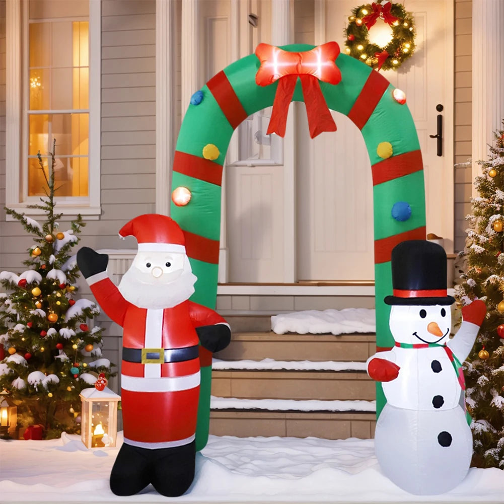8ft Inflatable Christmas Arch Built-in Led Light Giant Santa Claus and Snowman Arch Large Outdoor Patio Decorations Garden Props