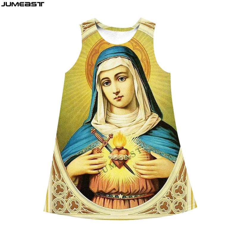 Jumeast 3D Virgin Mary Print Sleeveless Skirt Dress Christian Angel Graphic Summer Fashion Women's Nightdress Lolita Clothing