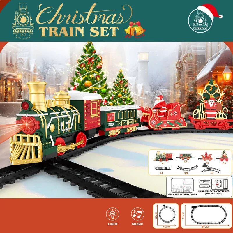 Christmas Train Set Model Car for Children Toy with Steam and Light Adjustable Sound and Music Vehicle Xmas Toys Gifts for Kids